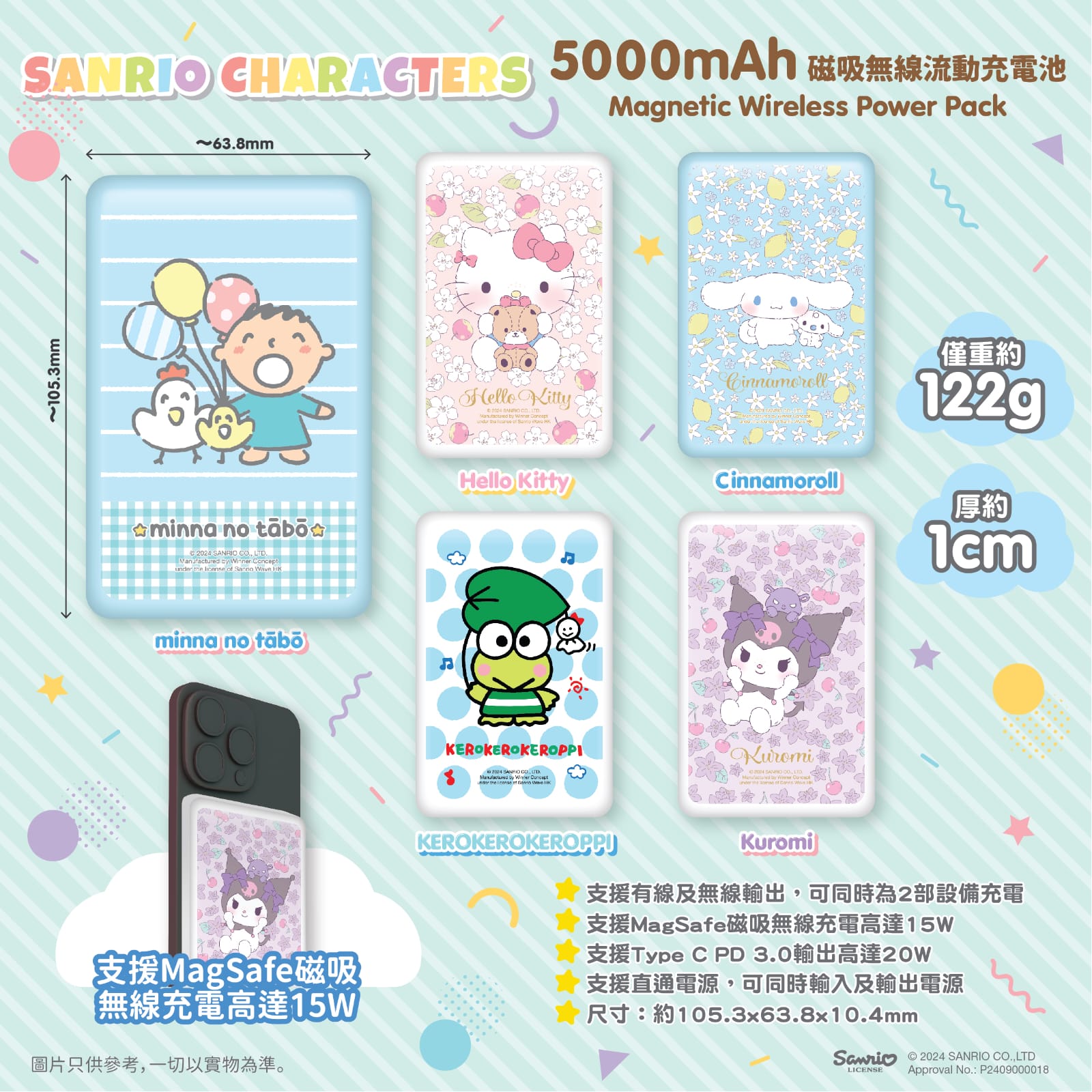 【門市發售】Sanrio Characters 5000mAh Magsafe 磁吸外置充電器（只限香港發售，不設平郵）